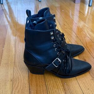 All Saints Black Leather Lace Up Boots